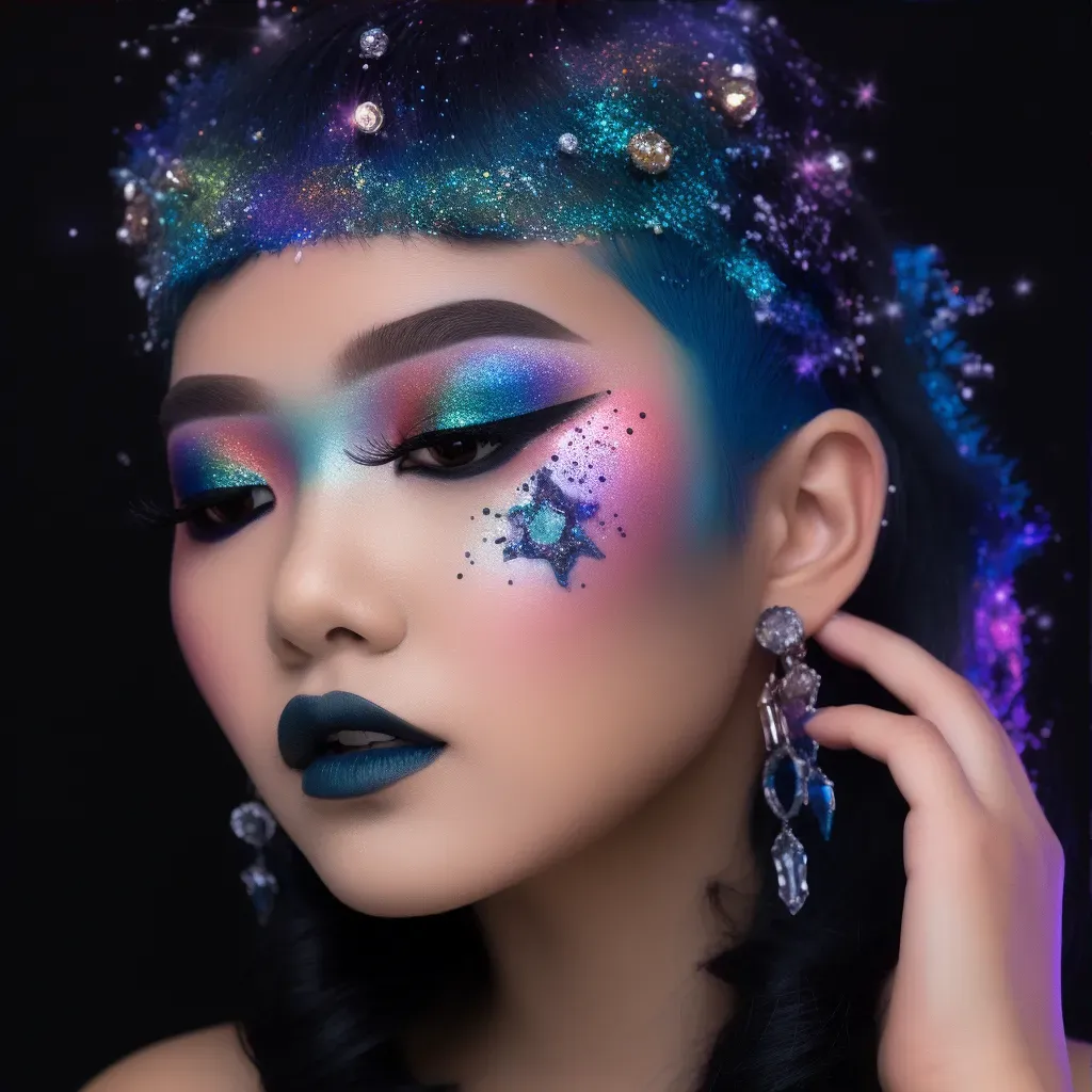 Close-up of celestial-inspired makeup with cosmic shimmer and starry accents - Image 3