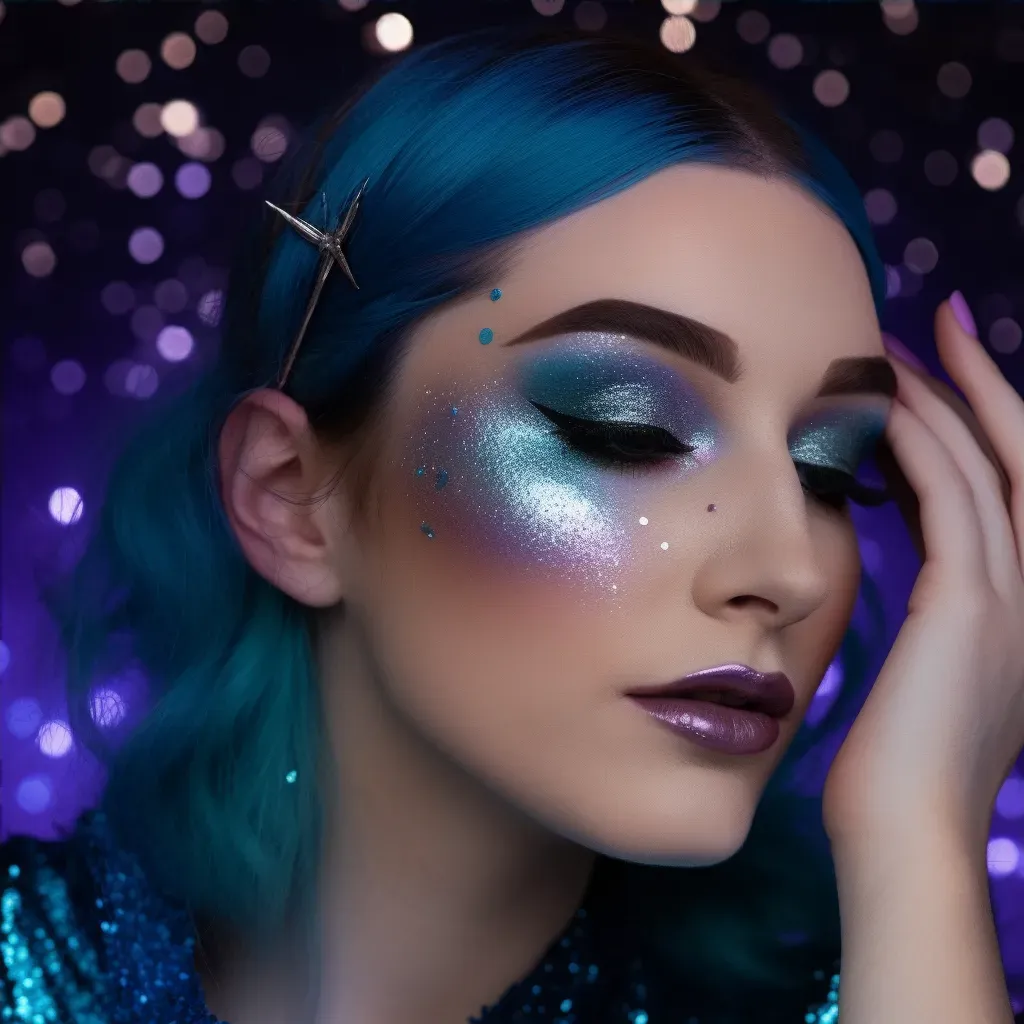 Close-up of celestial-inspired makeup with cosmic shimmer and starry accents - Image 4