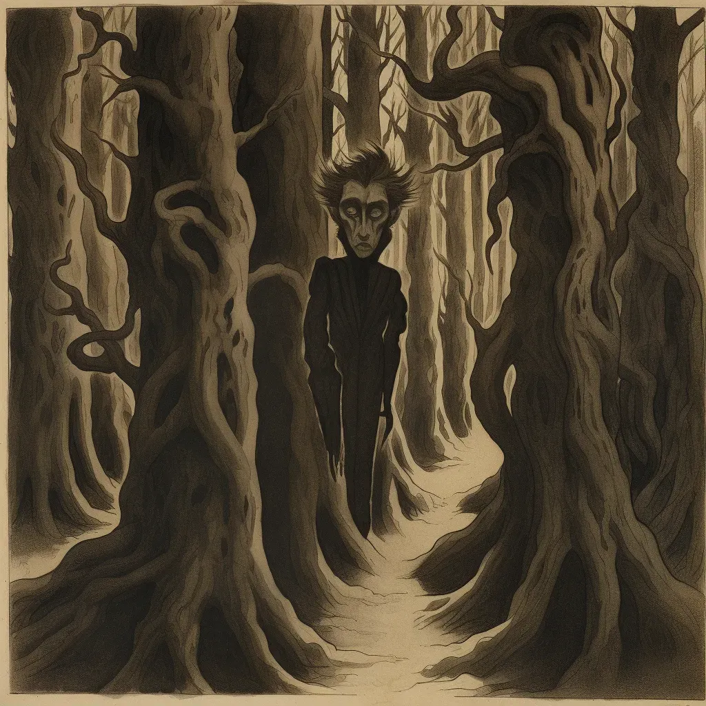 Mysterious figure at the edge of a shadowy forest - Image 1