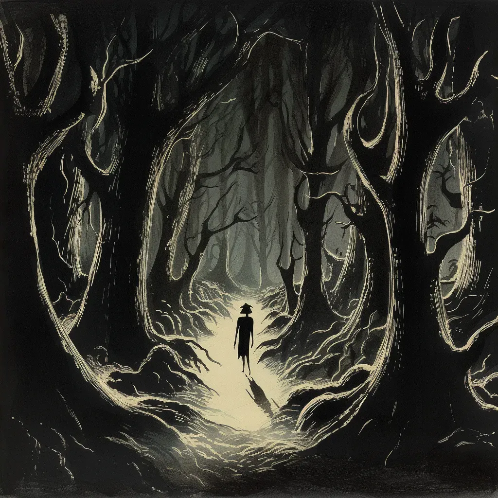 Mysterious figure at the edge of a shadowy forest - Image 2