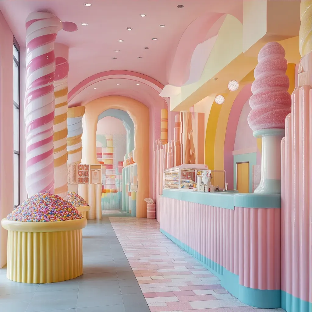 A dreamy candy shop with licorice trees and waffle cone mountains in heavenly hues - Image 3