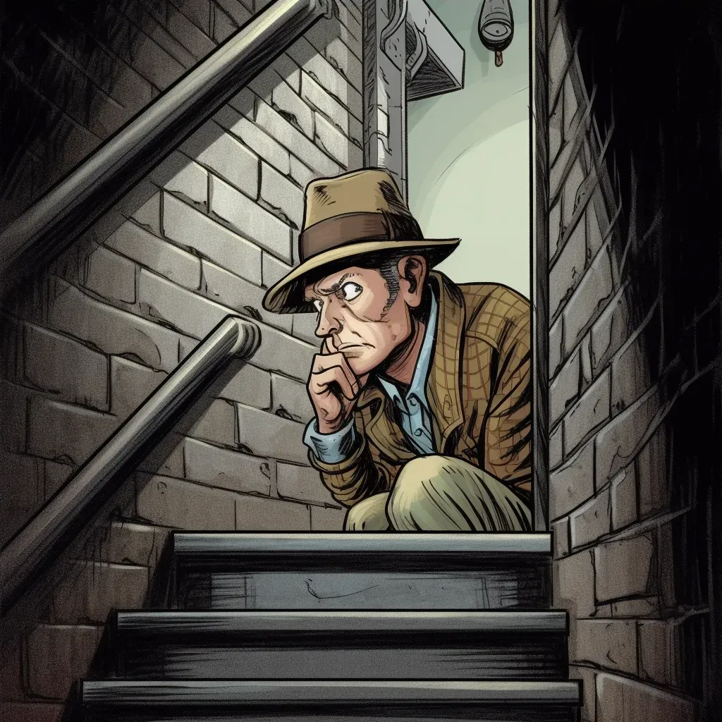 Intriguing illustration of a suspicious character in a stairwell - Image 3