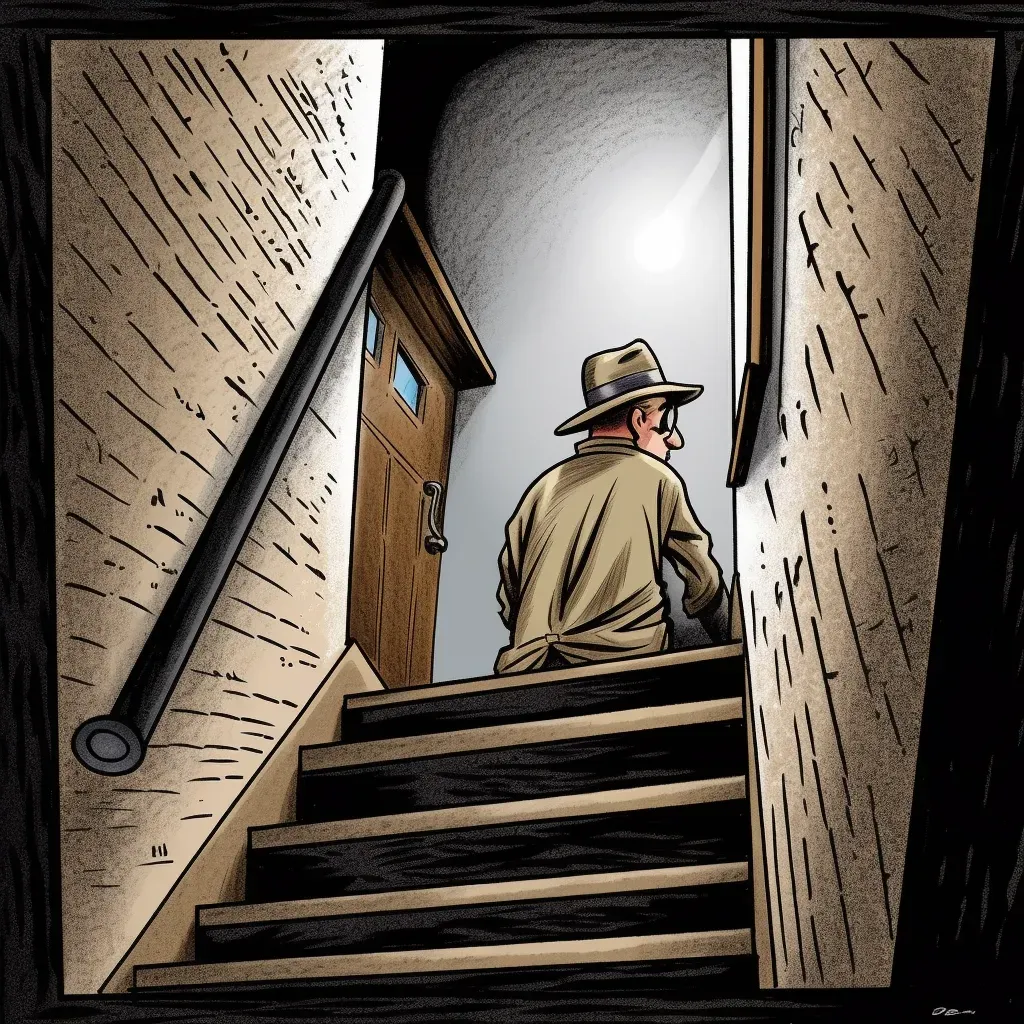 Intriguing illustration of a suspicious character in a stairwell - Image 4