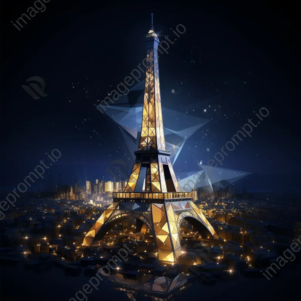 Geometric representation of the illuminated Eiffel Tower at night in low poly style - Image 2