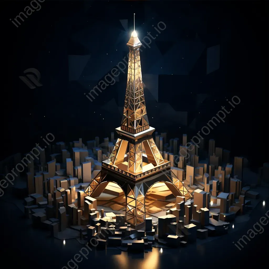 Geometric representation of the illuminated Eiffel Tower at night in low poly style - Image 3