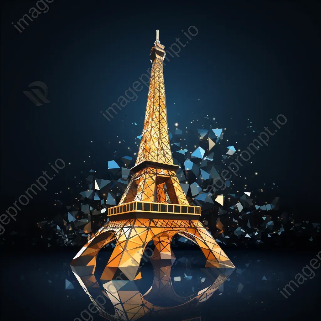 Geometric representation of the illuminated Eiffel Tower at night in low poly style - Image 4