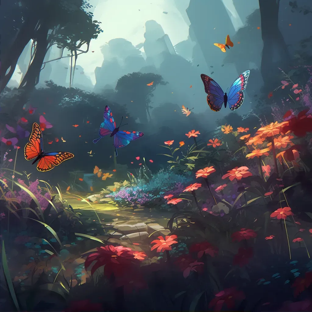 Image of a vibrant butterfly garden with flowers and butterflies - Image 2