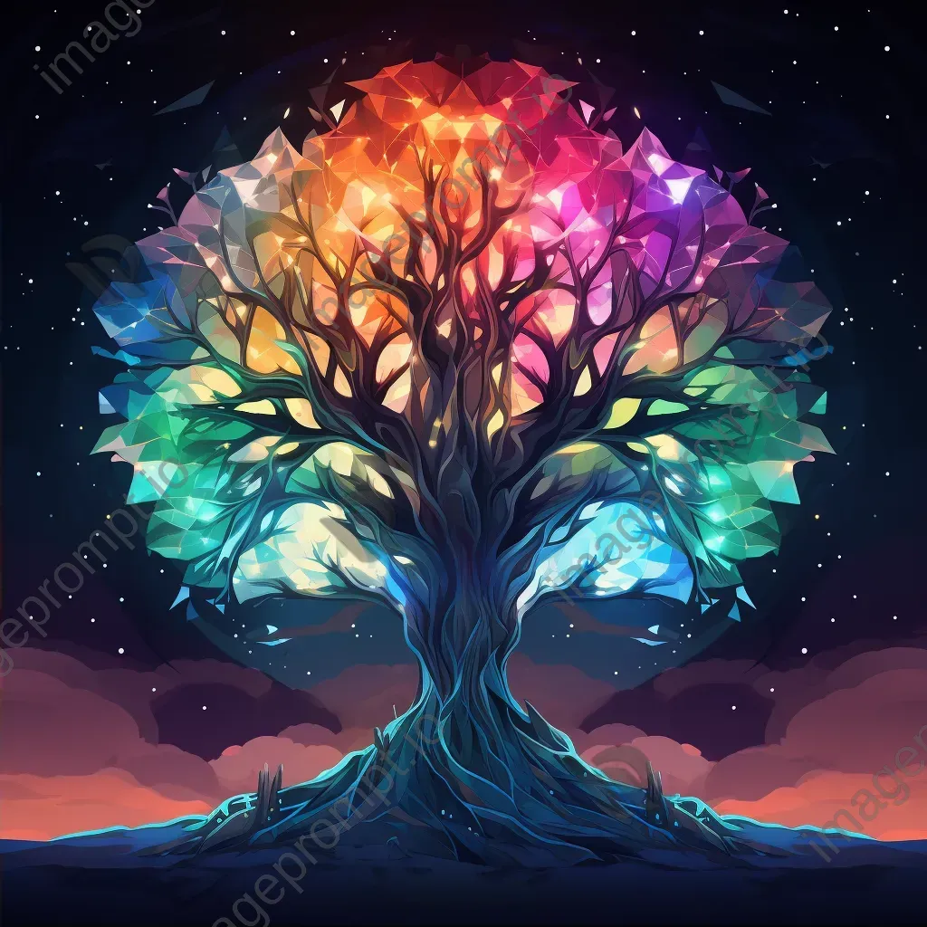 Low poly cosmic tree Yggdrasil in a spectrum of cosmic colors - Image 2