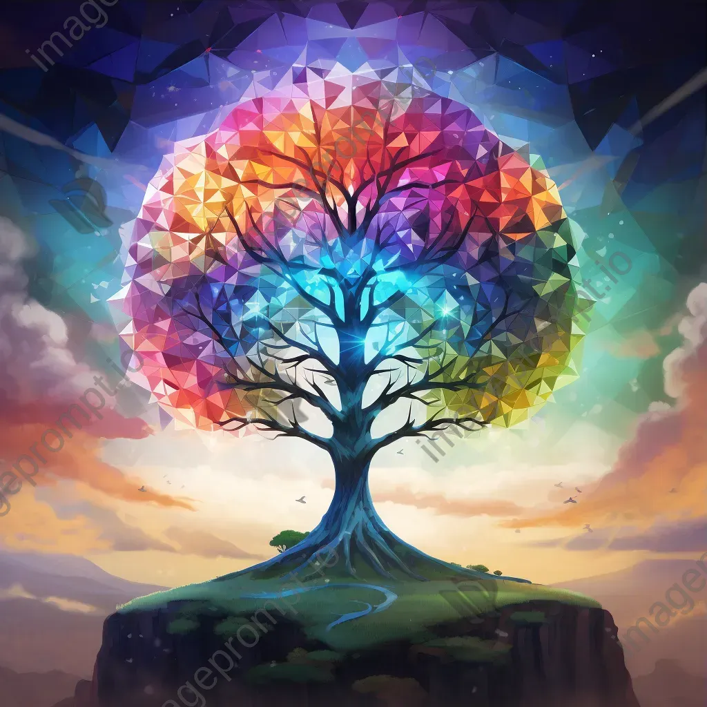 Low poly cosmic tree Yggdrasil in a spectrum of cosmic colors - Image 3