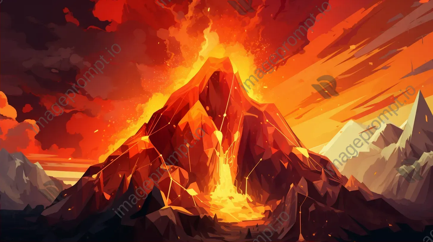 Dynamic low poly volcano eruption in warm colors - Image 2