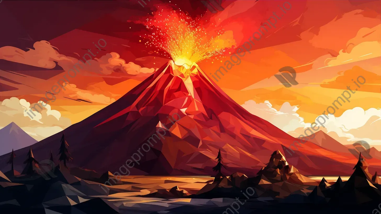 Dynamic low poly volcano eruption in warm colors - Image 3