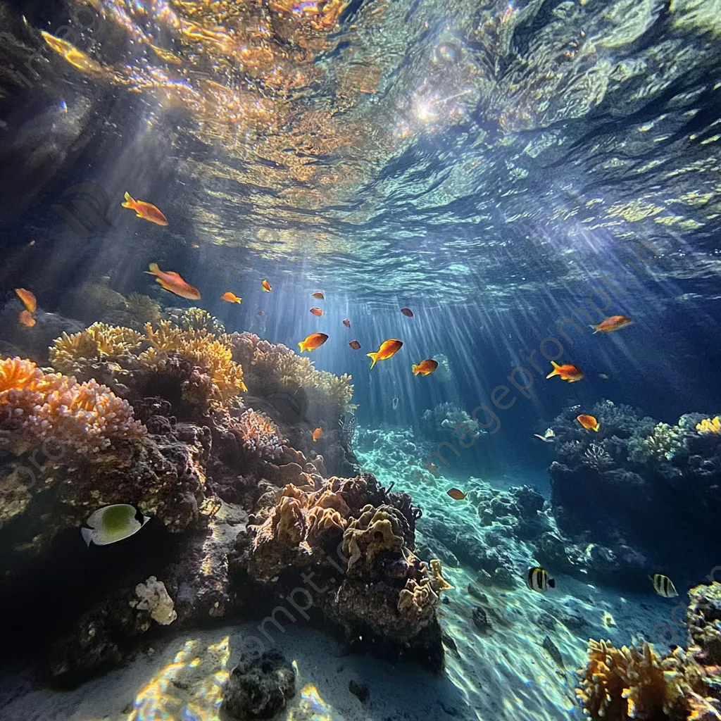 Underwater canyon filled with coral and multiple fish species. - Image 1