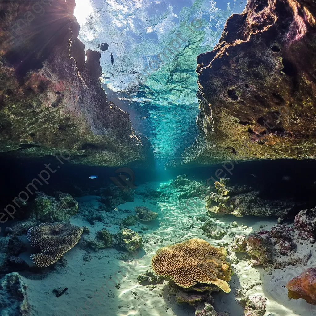 Underwater canyon filled with coral and multiple fish species. - Image 3