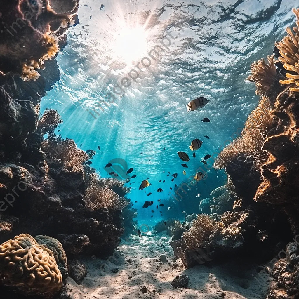 Underwater canyon filled with coral and multiple fish species. - Image 4