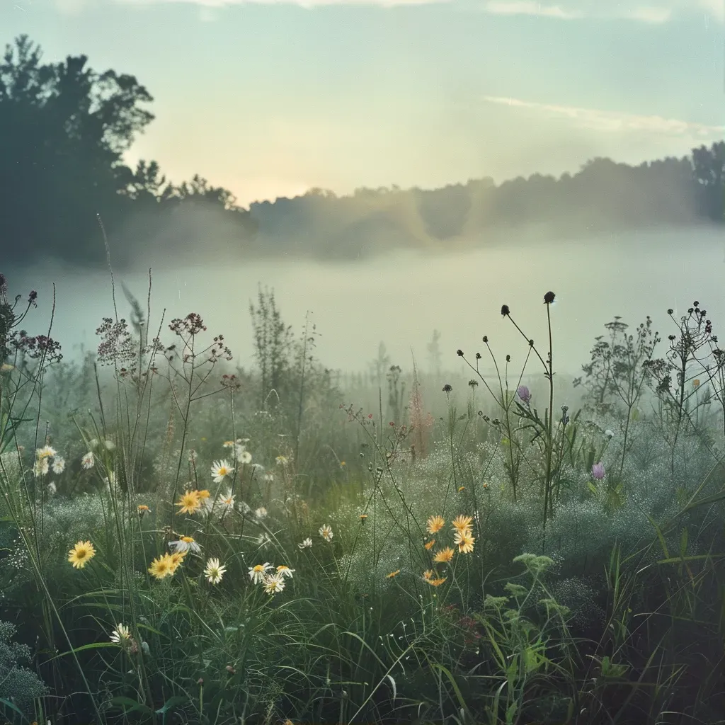 Mist fog meadow morning - Image 1