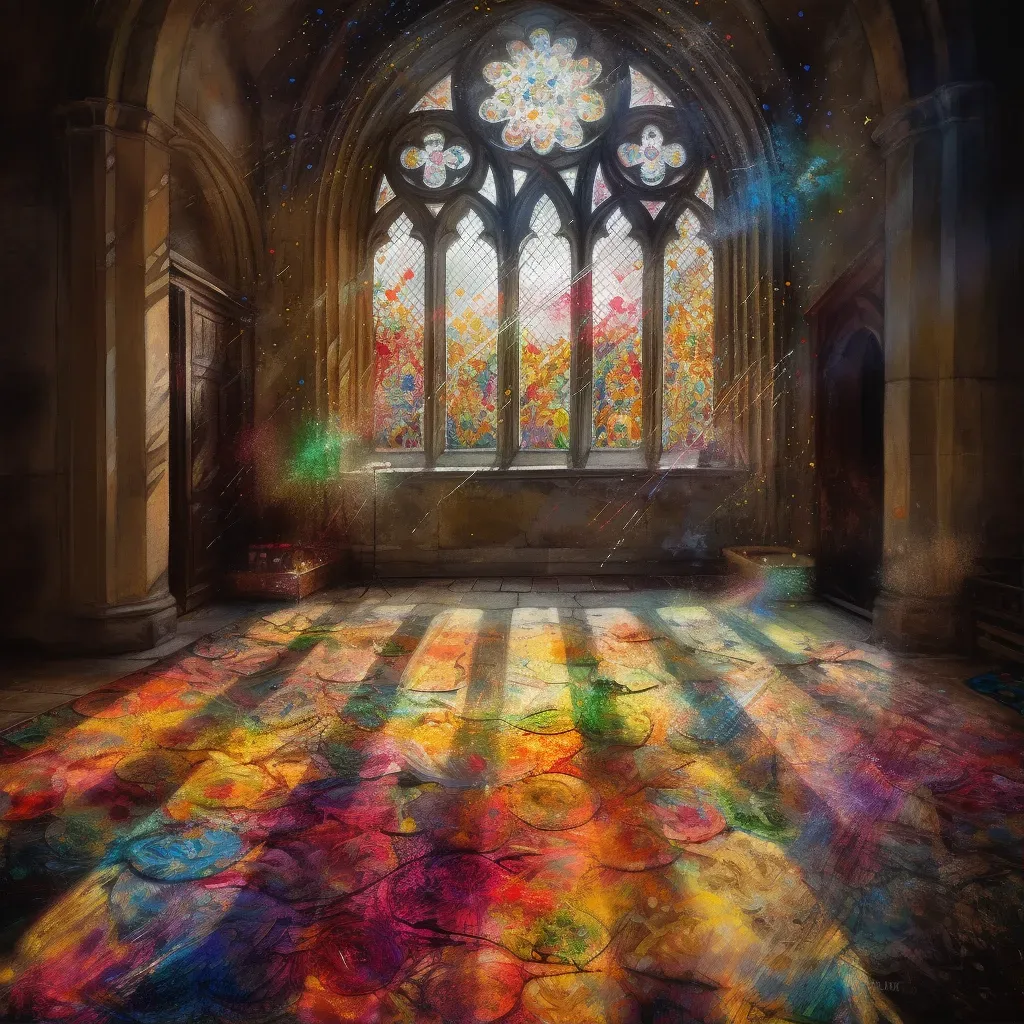 Colorful light patterns from a stained glass window on an ancient stone floor - Image 1