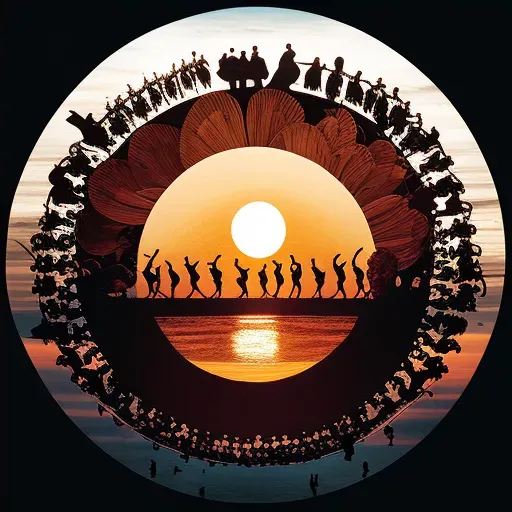 Image of a traditional Balinese Kecak dance performance at sunset with performers in a circular formation - Image 2