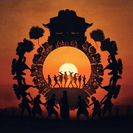 Image of a traditional Balinese Kecak dance performance at sunset with performers in a circular formation - Image 3