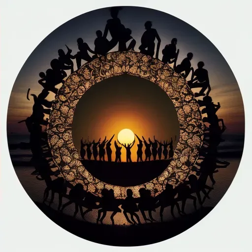 Image of a traditional Balinese Kecak dance performance at sunset with performers in a circular formation - Image 4