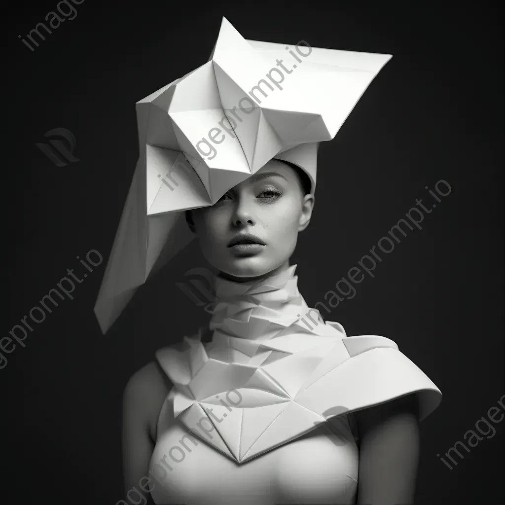 Low poly, sculptural hat in monochrome white, reminiscent of paper mache - Image 1