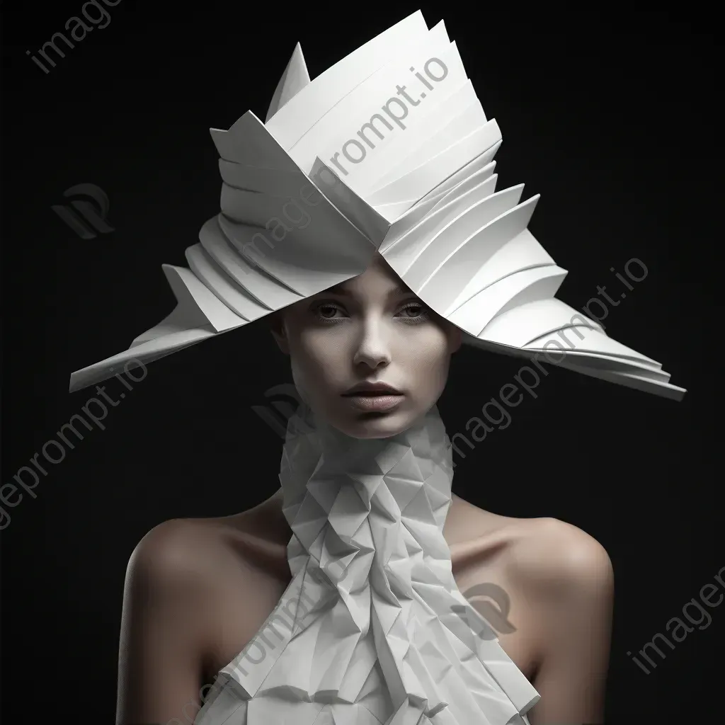 Low poly, sculptural hat in monochrome white, reminiscent of paper mache - Image 2