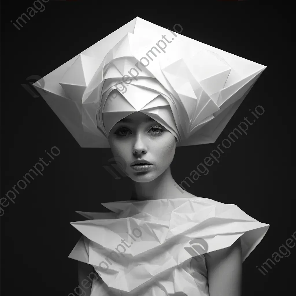 Low poly, sculptural hat in monochrome white, reminiscent of paper mache - Image 4