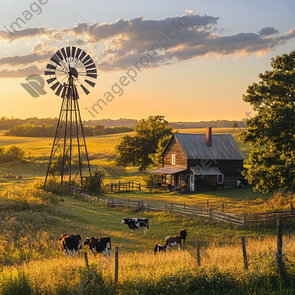 Old-fashioned windmill near farmhouse - Image 3