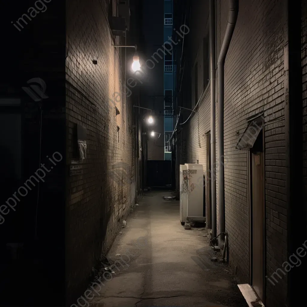 Sparse urban alleyway with street lamp shot on iPhone 13 Pro - Image 1