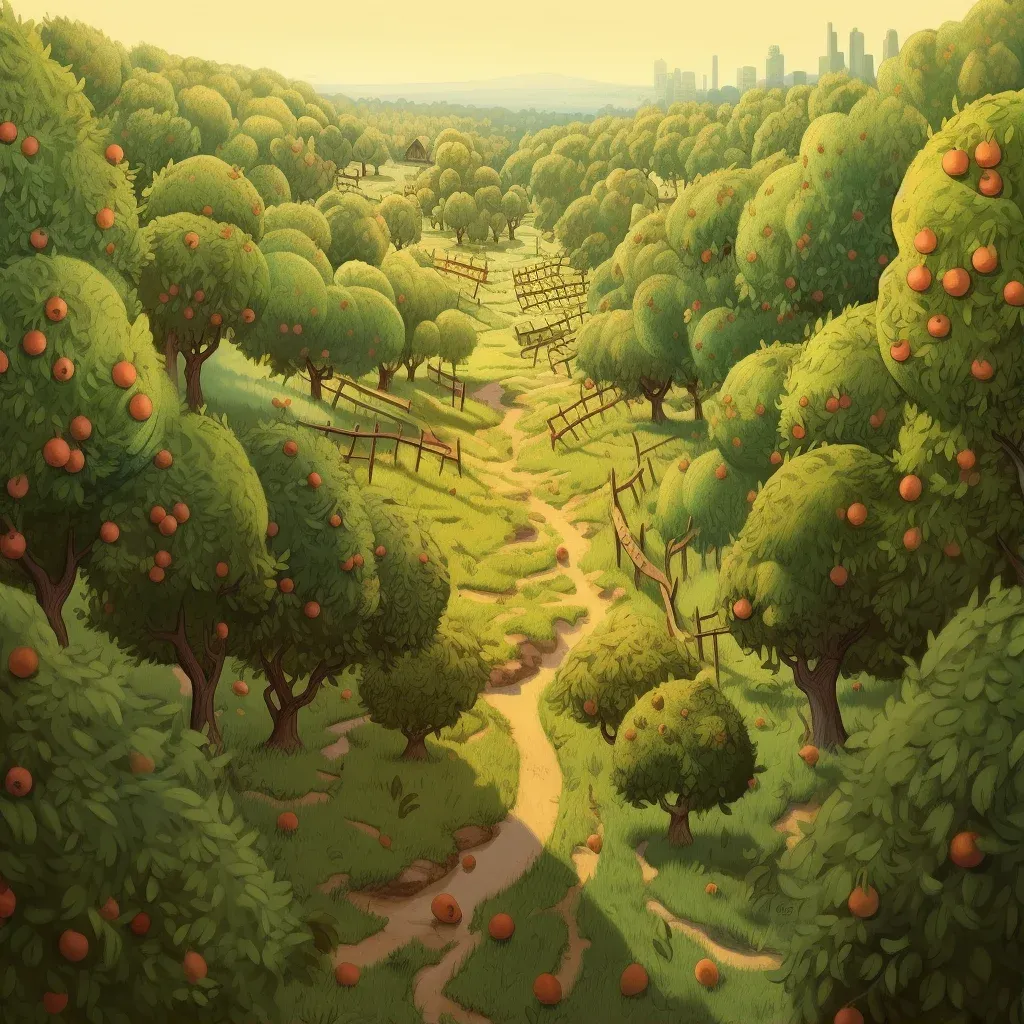 Illustration of Transitioning Orchard to Untamed Forest - Nature Transition - Image 1