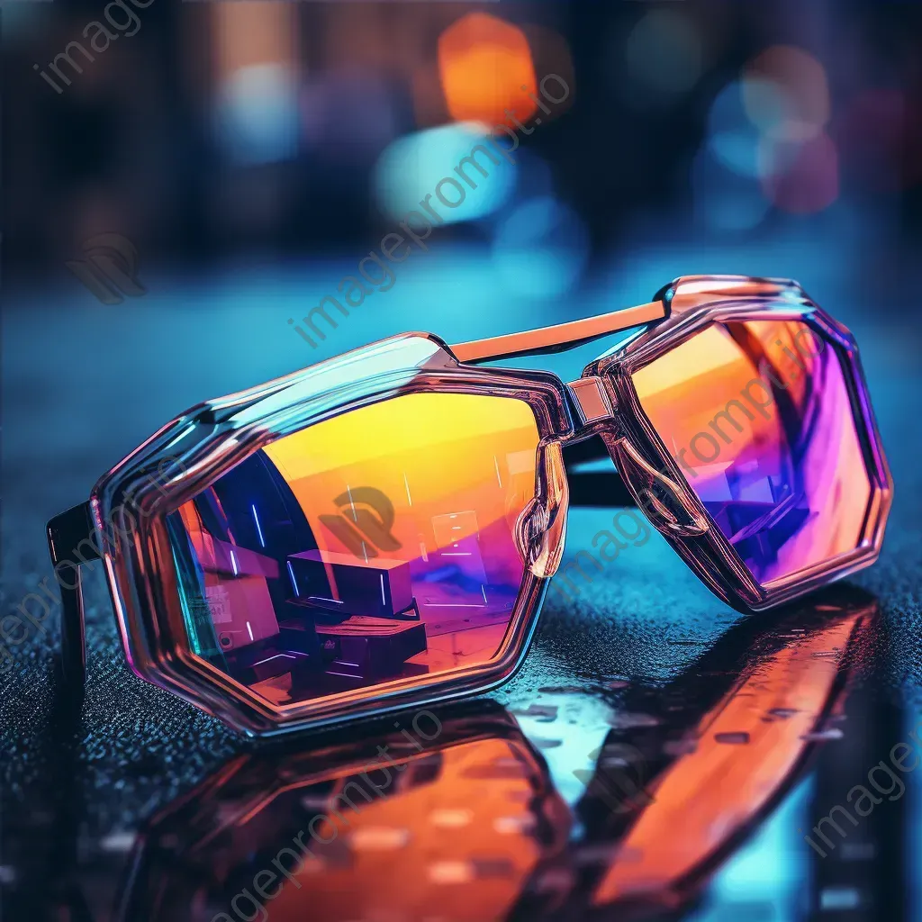 Eccentric low poly sunglasses lit with neon colors and reflecting futuristic chrome - Image 4