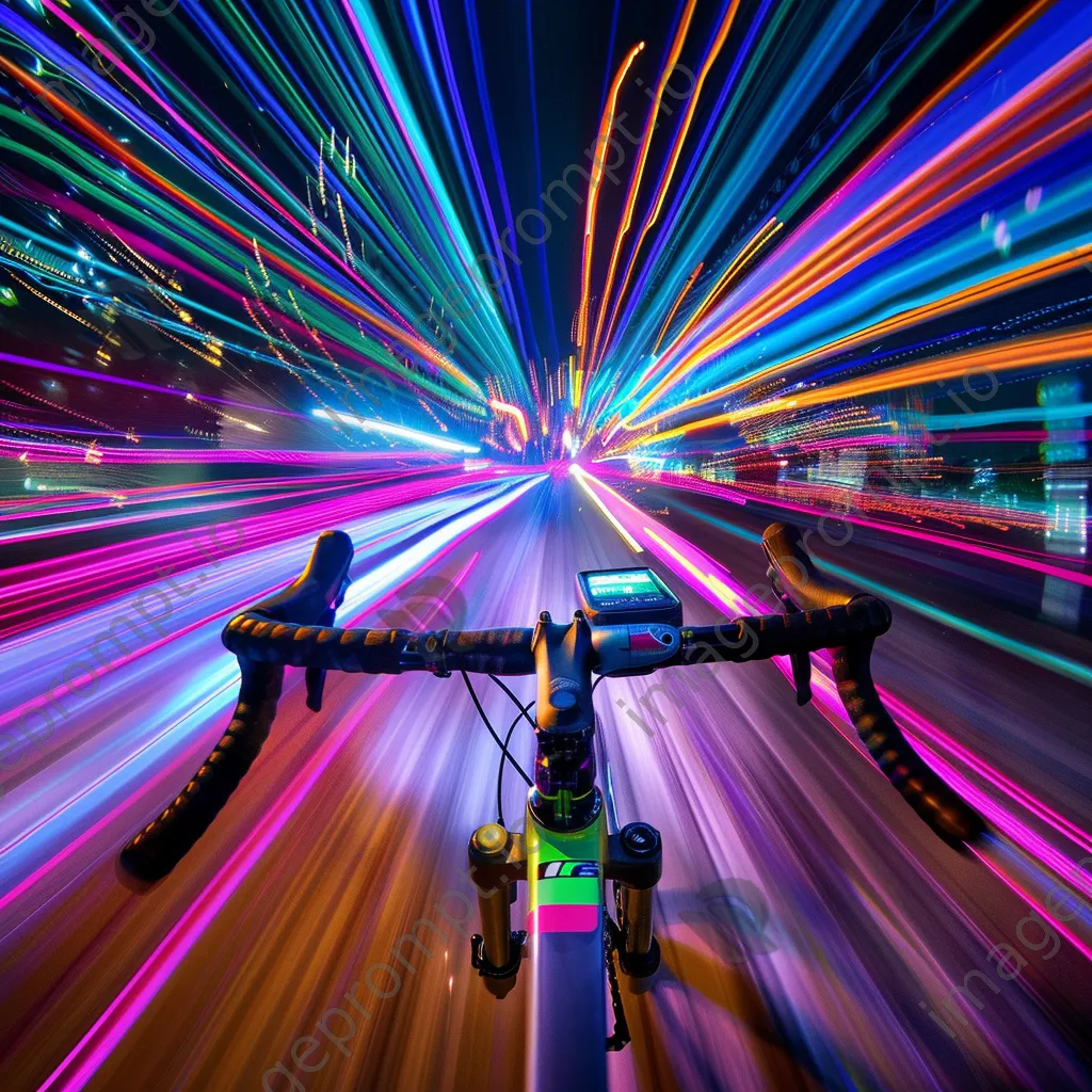 Vibrant light trails from bicycles racing through a city at night. - Image 1