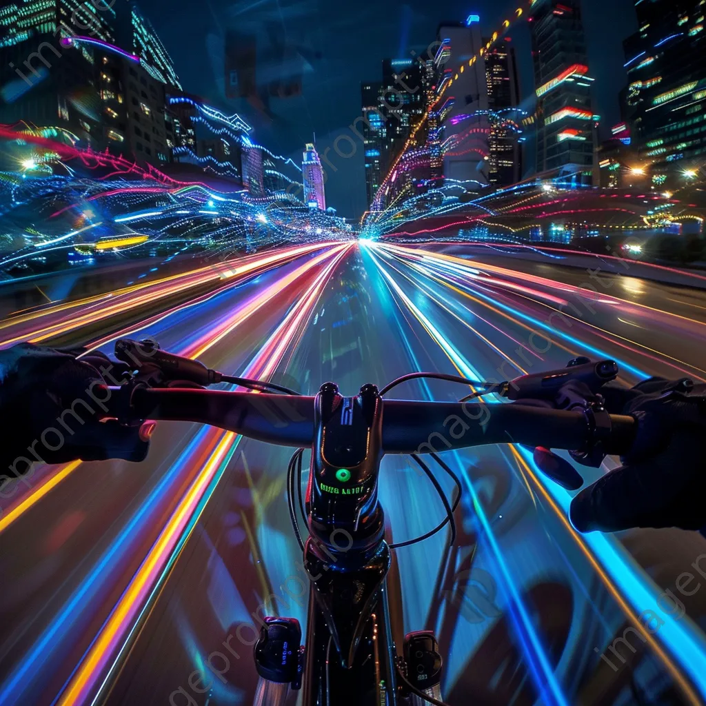 Vibrant light trails from bicycles racing through a city at night. - Image 2