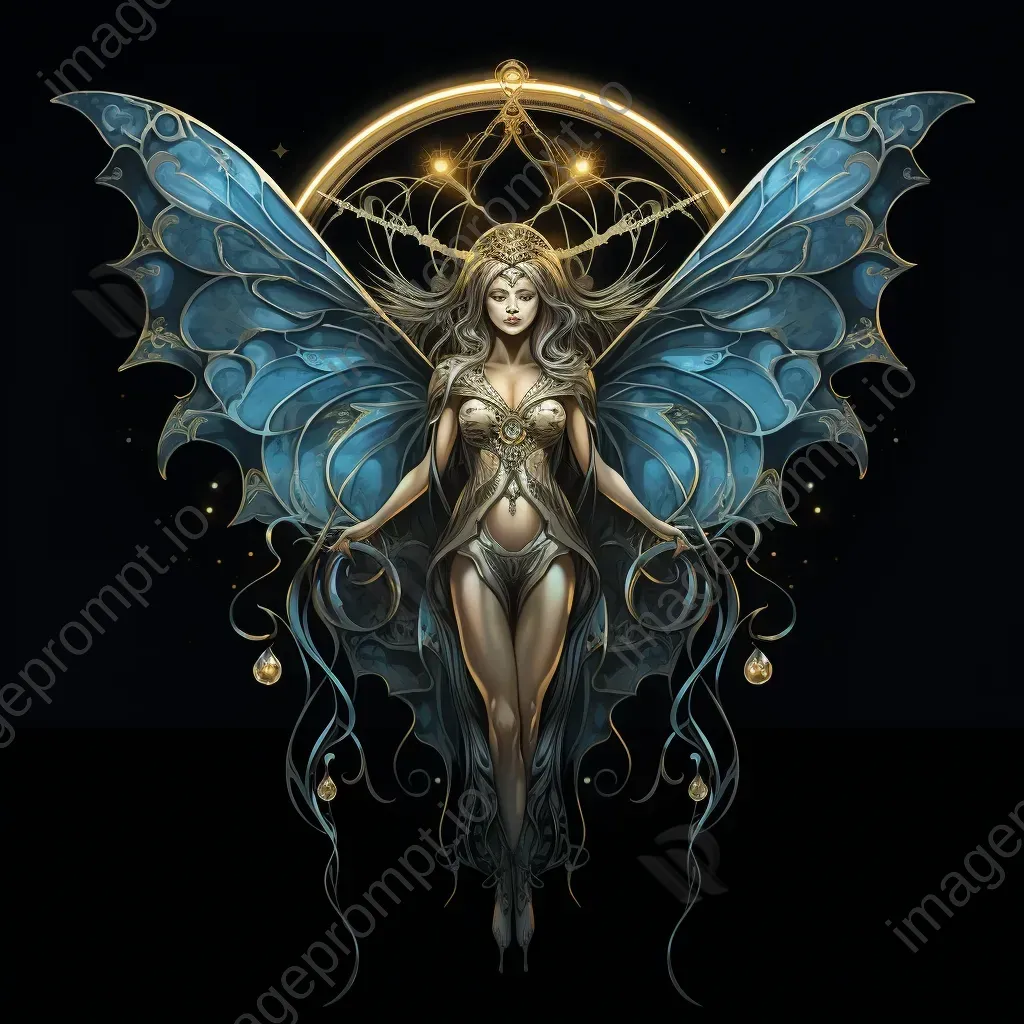 Art nouveau style painting of a radiant lunar moth winged celestial goddess under the moonlight - Image 1