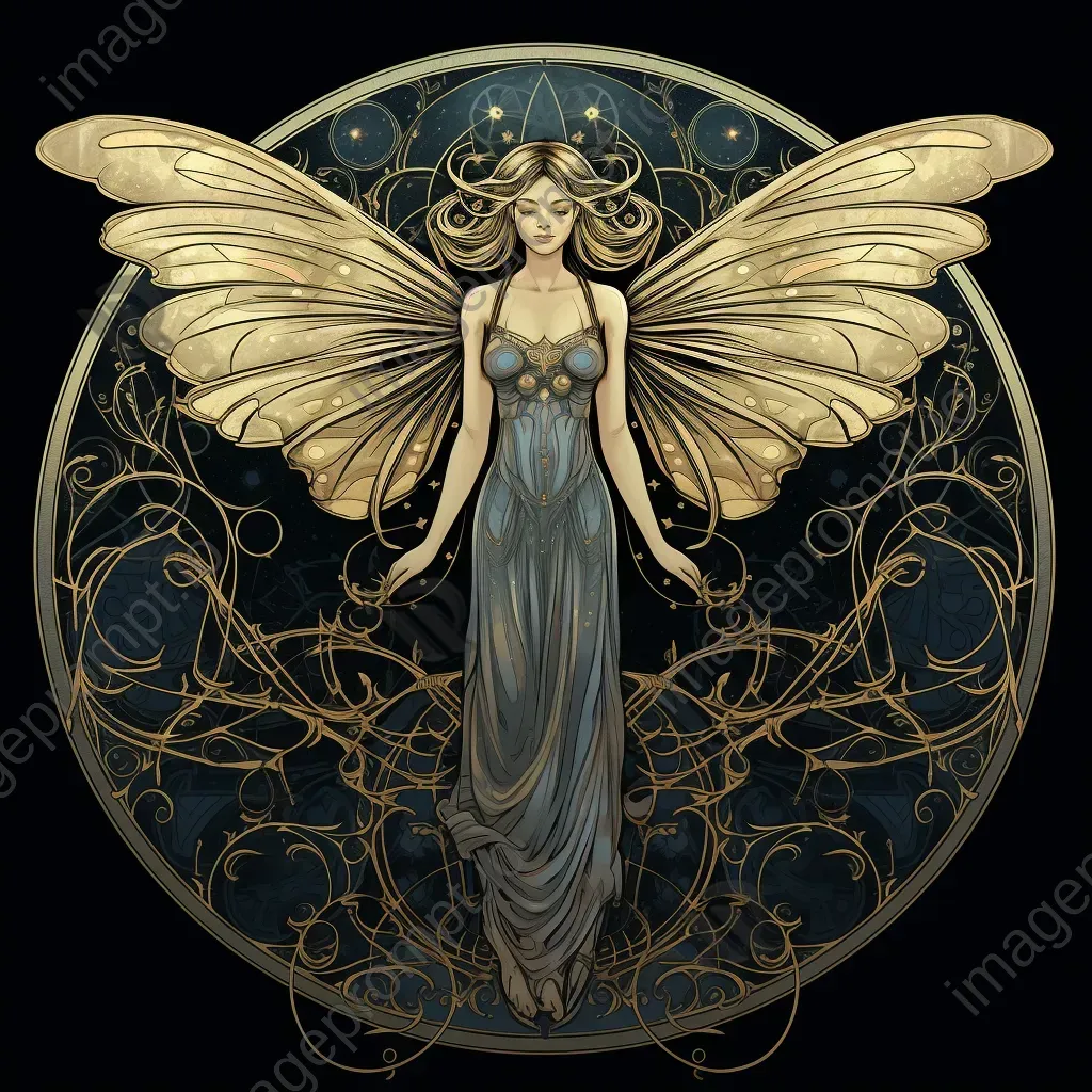 Art nouveau style painting of a radiant lunar moth winged celestial goddess under the moonlight - Image 2