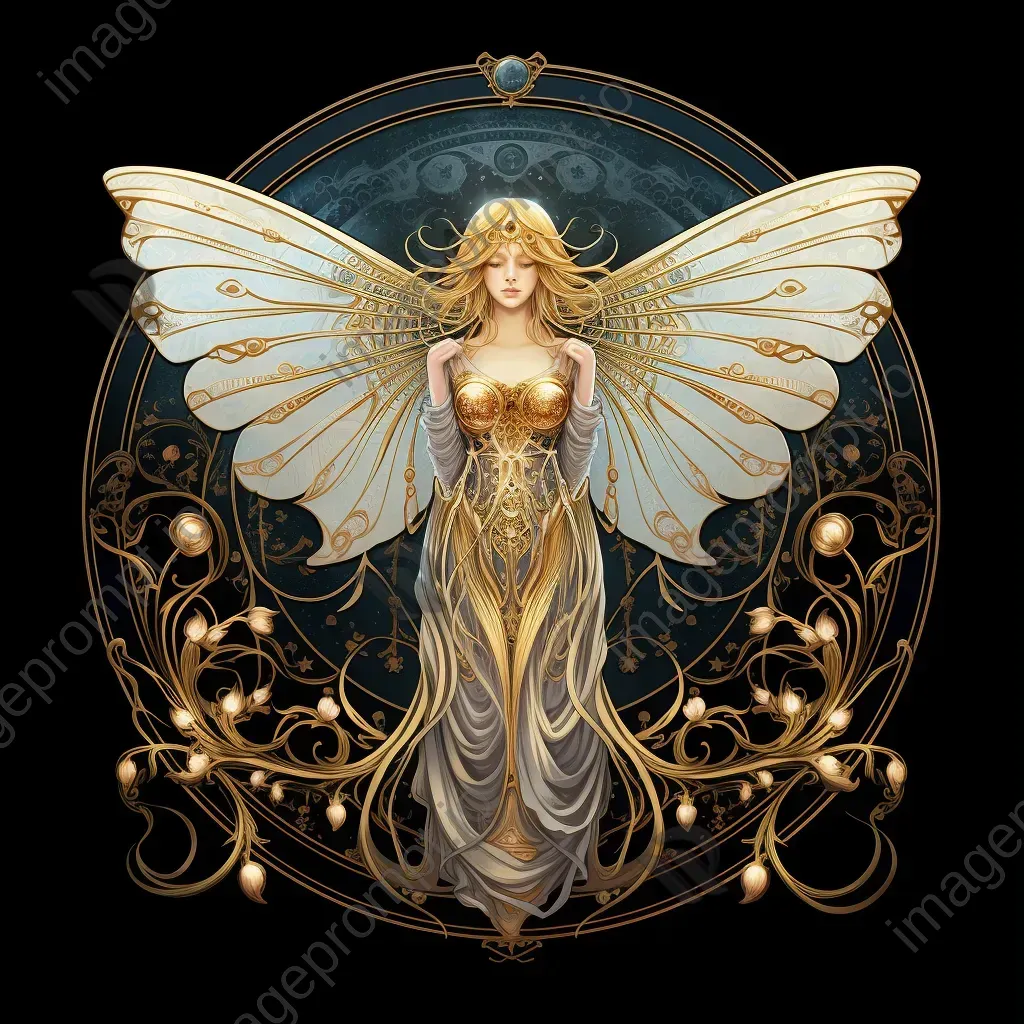 Art nouveau style painting of a radiant lunar moth winged celestial goddess under the moonlight - Image 3