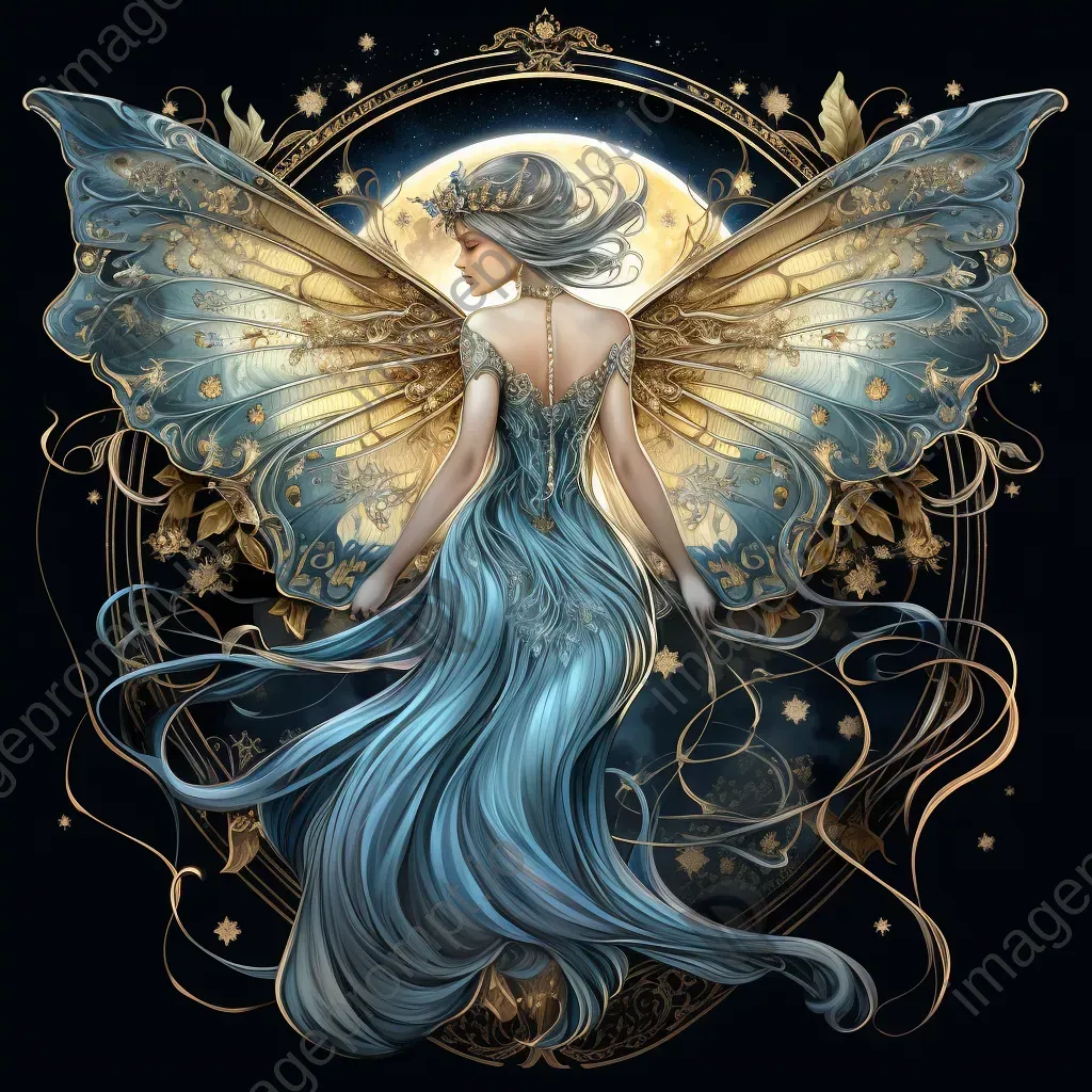 Art nouveau style painting of a radiant lunar moth winged celestial goddess under the moonlight - Image 4