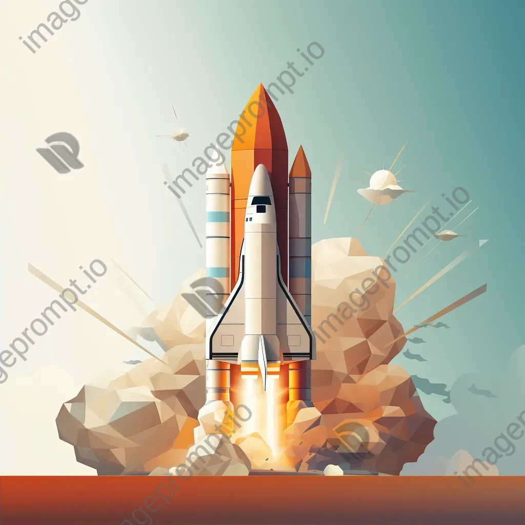 Monochromatic low poly depiction of a vintage rocket launch - Image 2