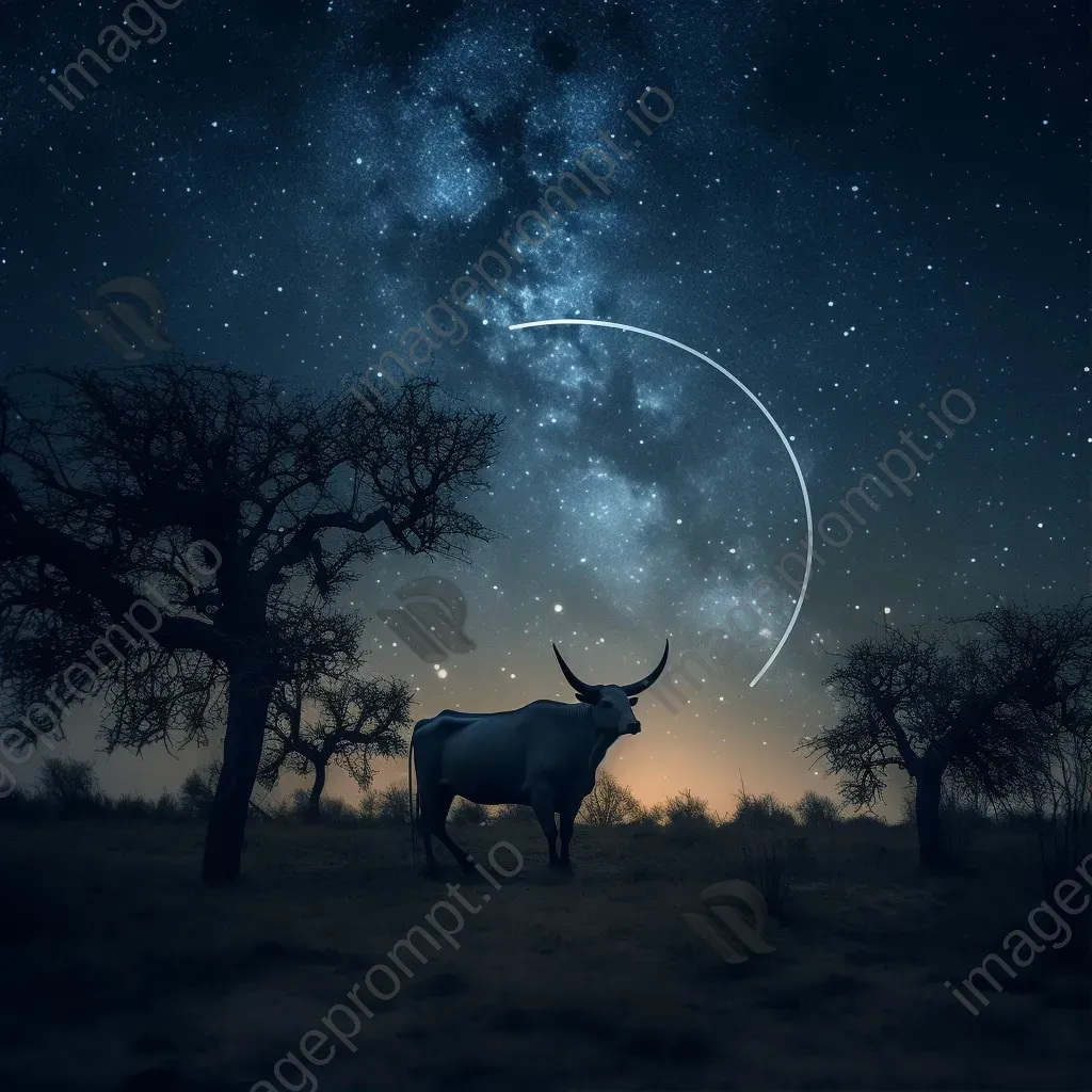 Taurus constellation with crescent moon in night sky - Image 1