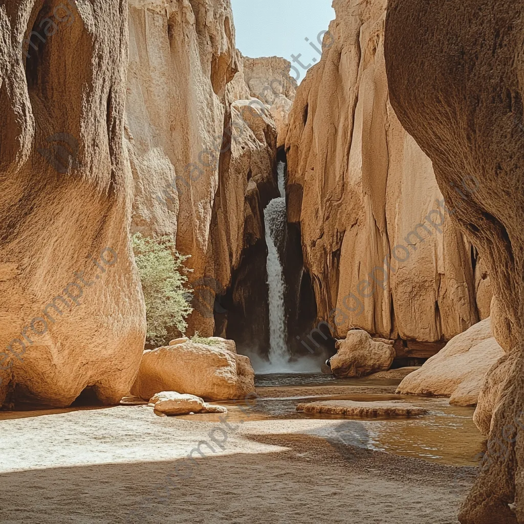 Remote desert oasis with waterfall and wildlife - Image 1