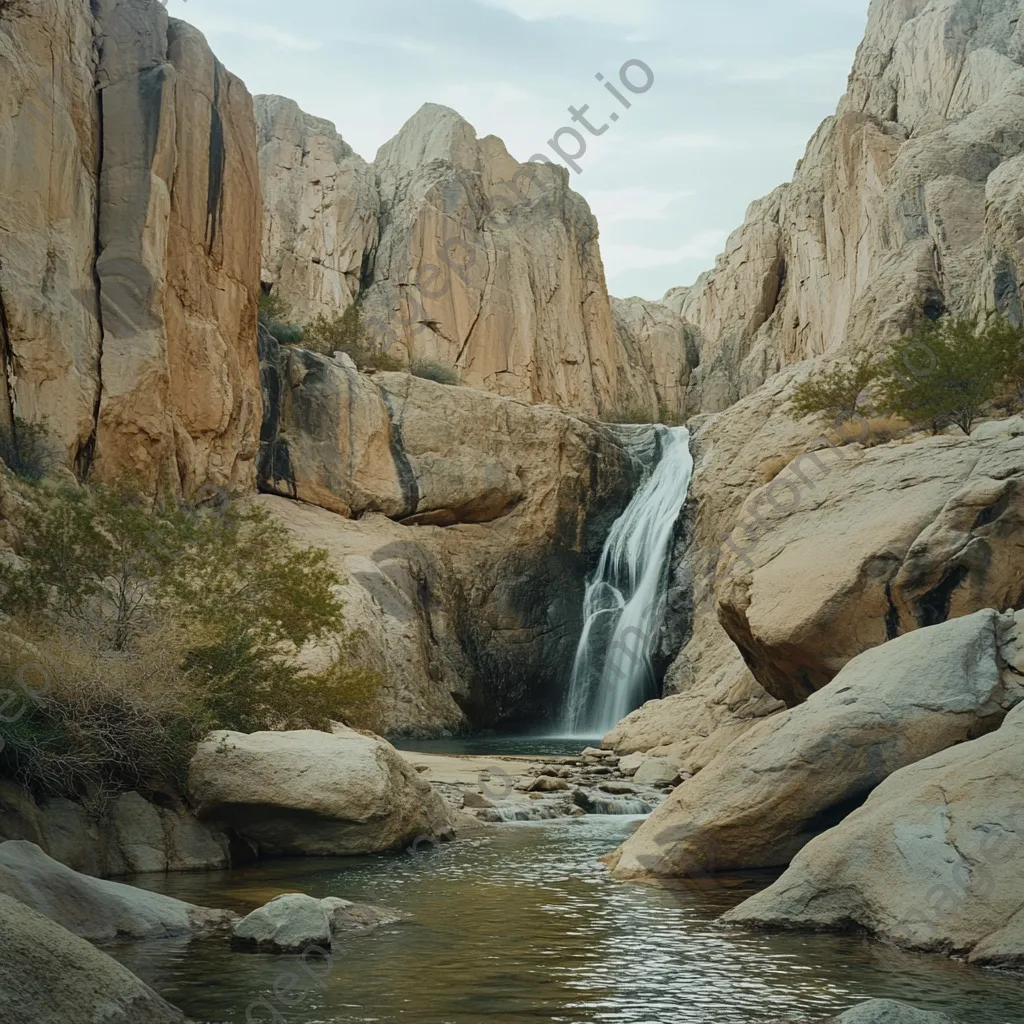 Remote desert oasis with waterfall and wildlife - Image 3