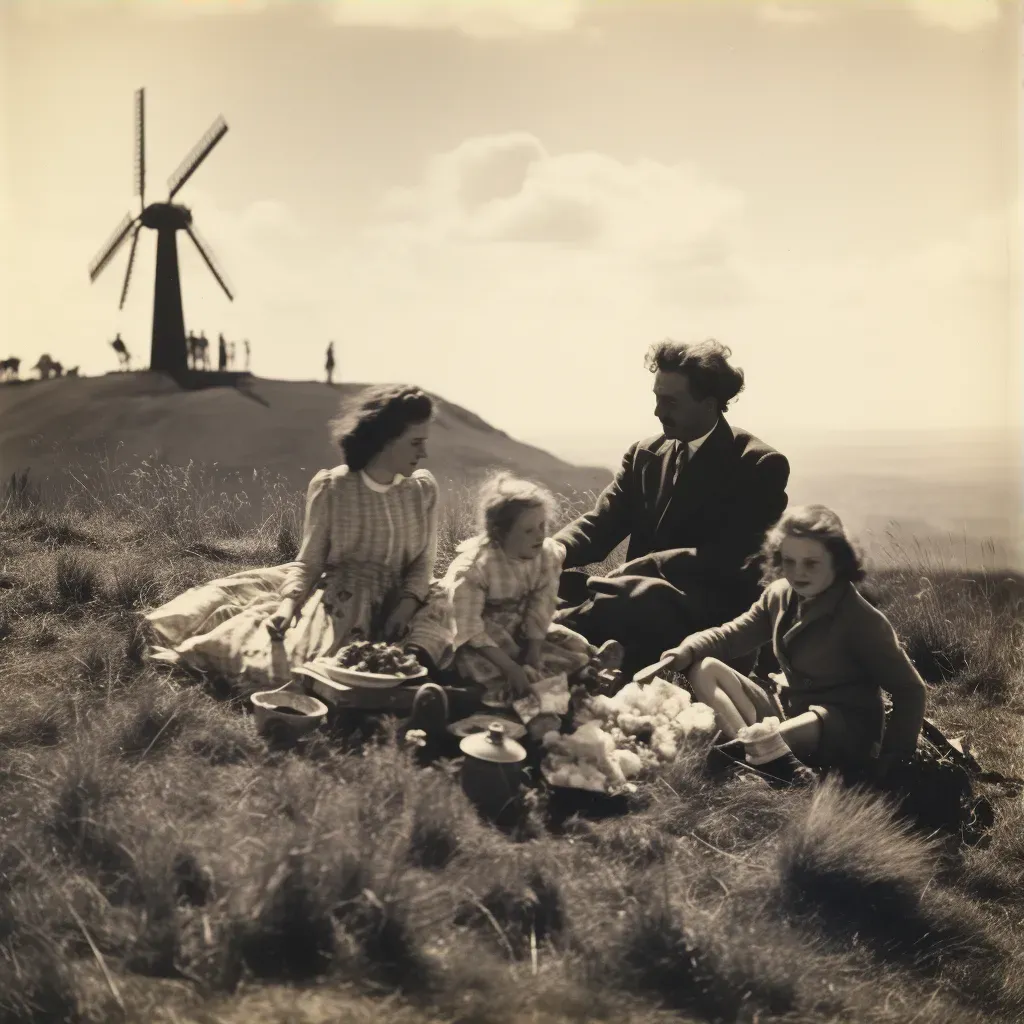 Family having a picnic with a windmill in the background - Image 3