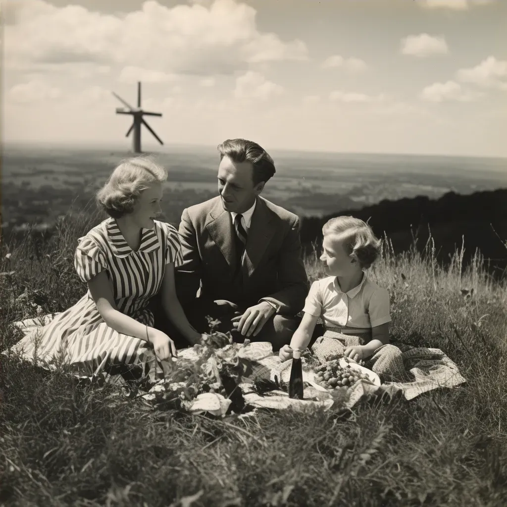 Family having a picnic with a windmill in the background - Image 4