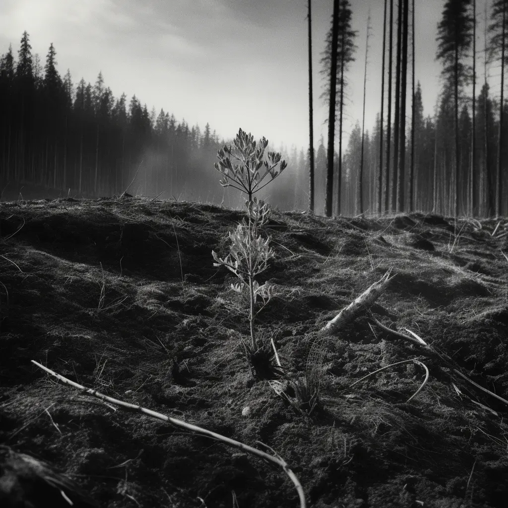 Illustration of a forest fire with new shoots sprouting from the ashes - Image 2