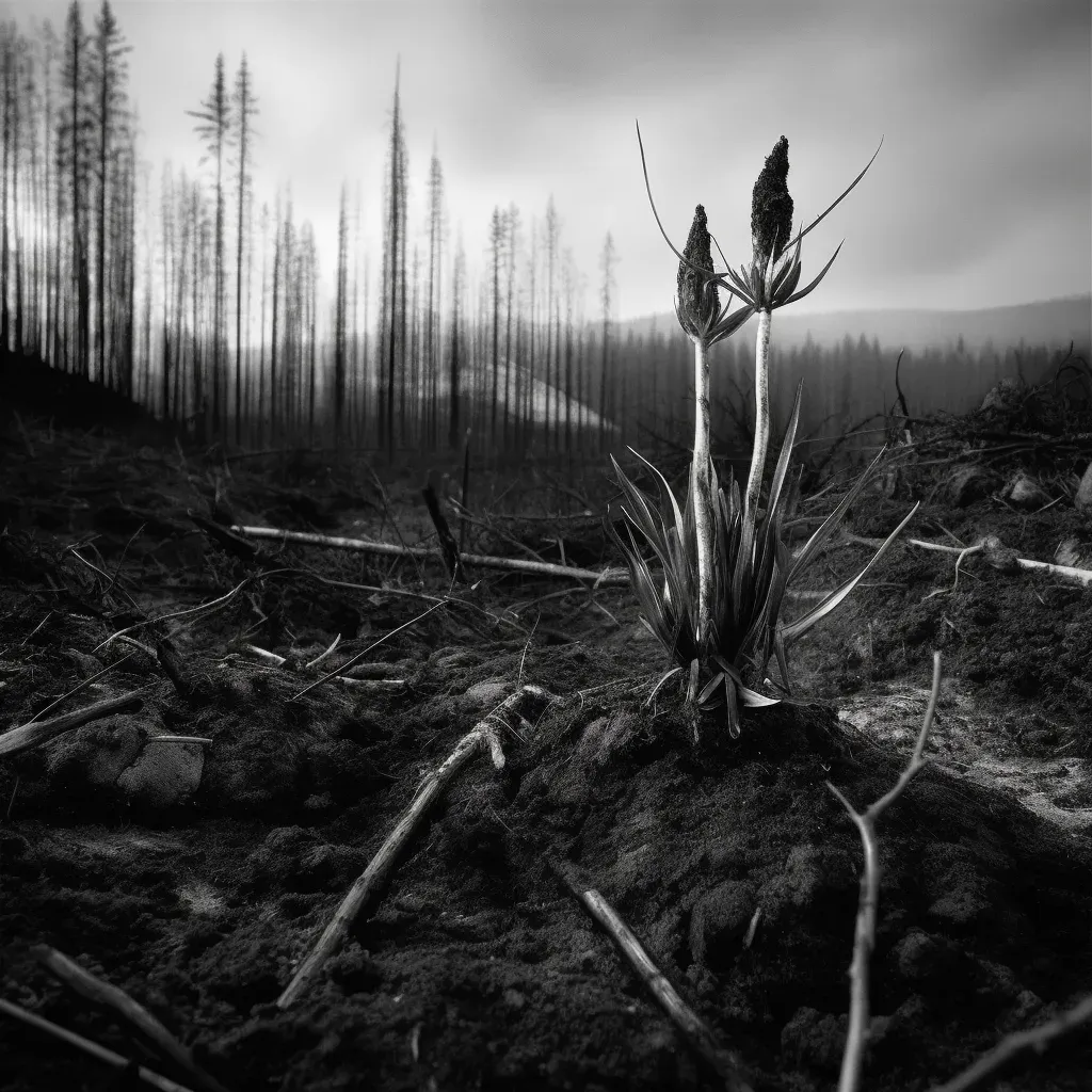 Illustration of a forest fire with new shoots sprouting from the ashes - Image 4