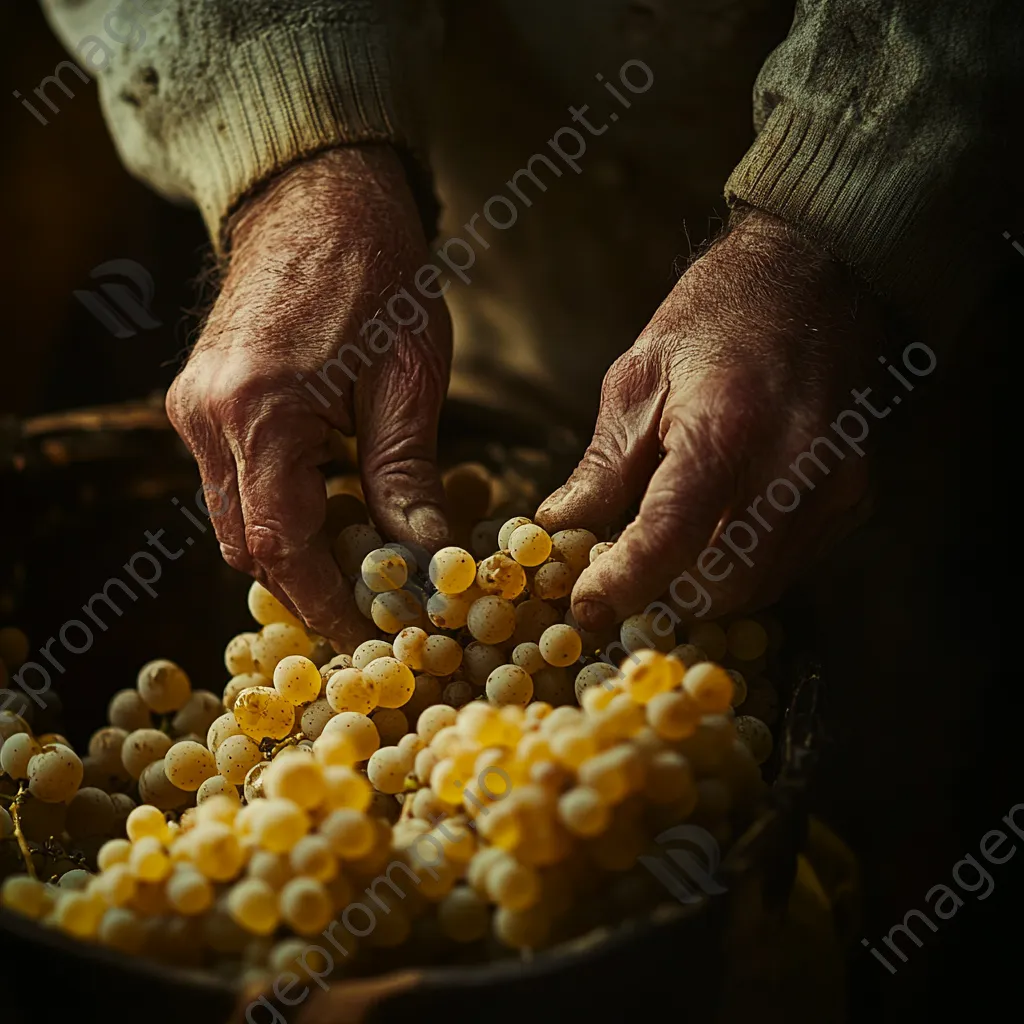 Close-up of hands inspecting ripe grapes - Image 2