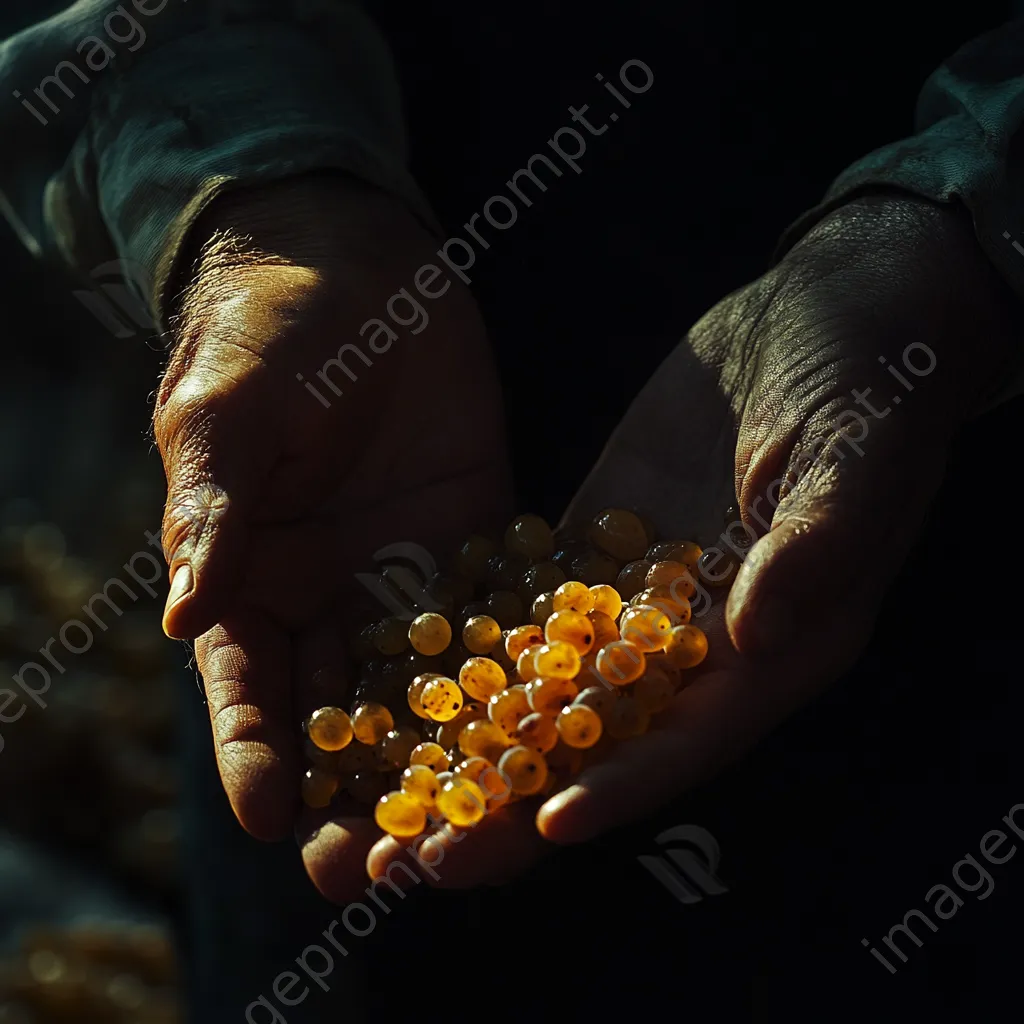 Close-up of hands inspecting ripe grapes - Image 3