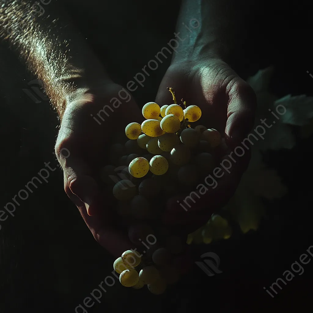 Close-up of hands inspecting ripe grapes - Image 4