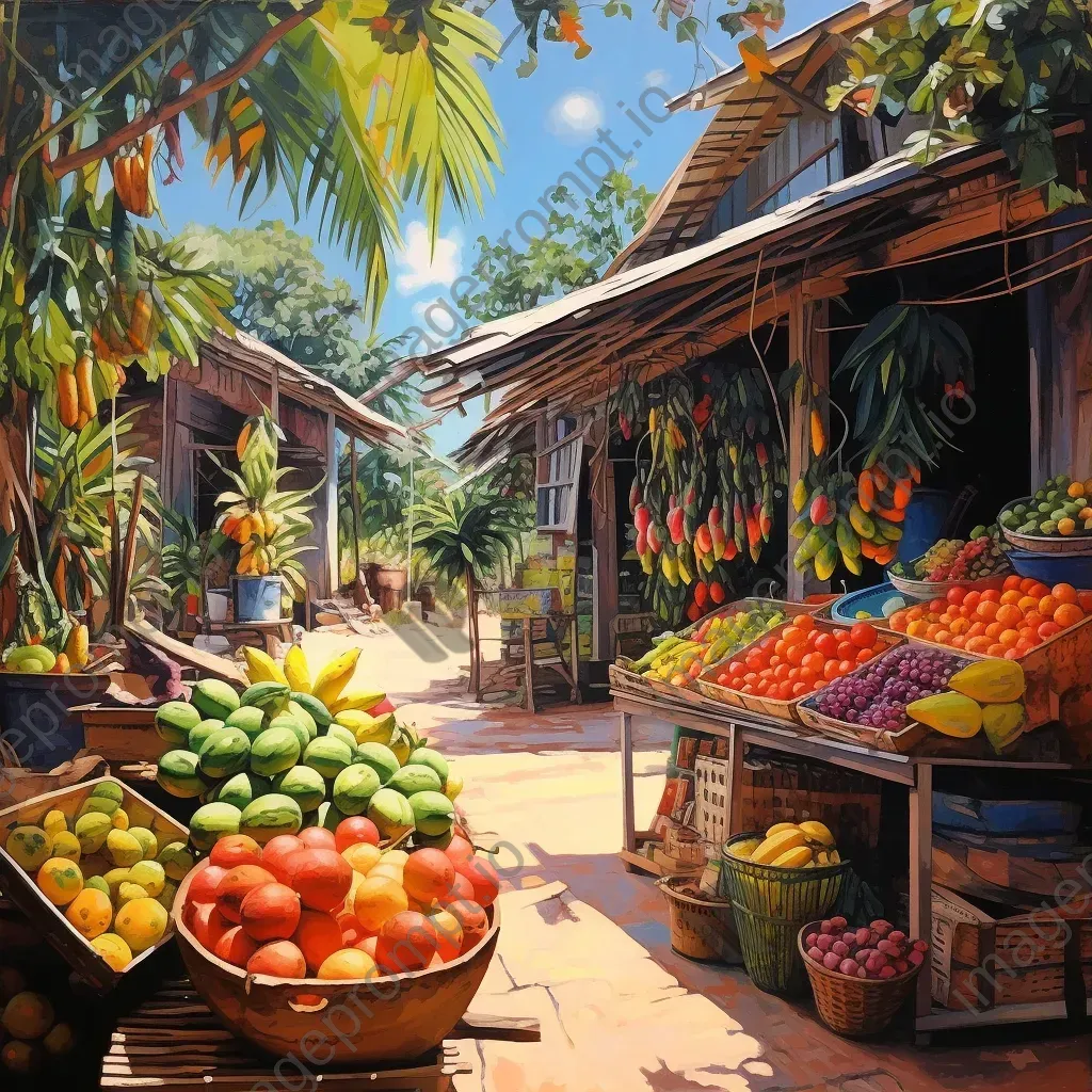 Vibrant acrylic painting of a tropical fruit market in Brazil - Image 3