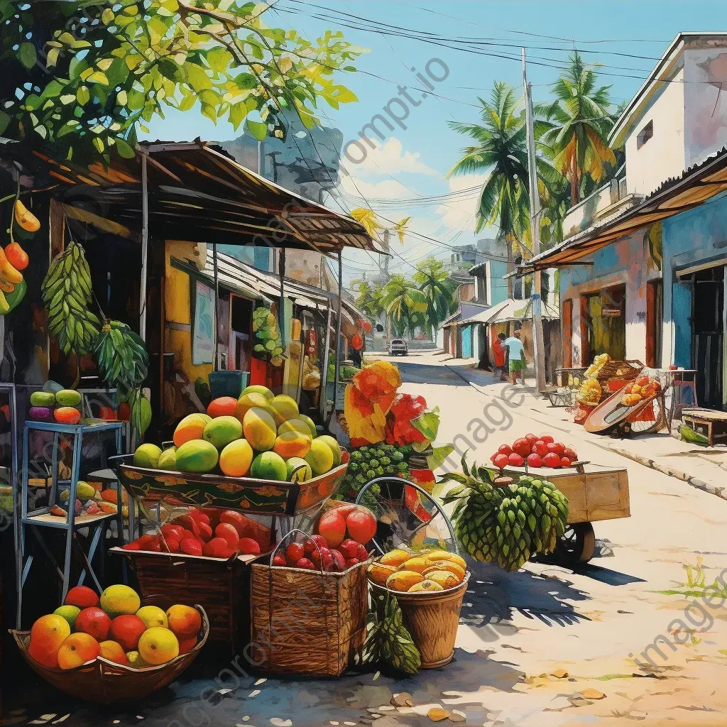 Vibrant acrylic painting of a tropical fruit market in Brazil - Image 4