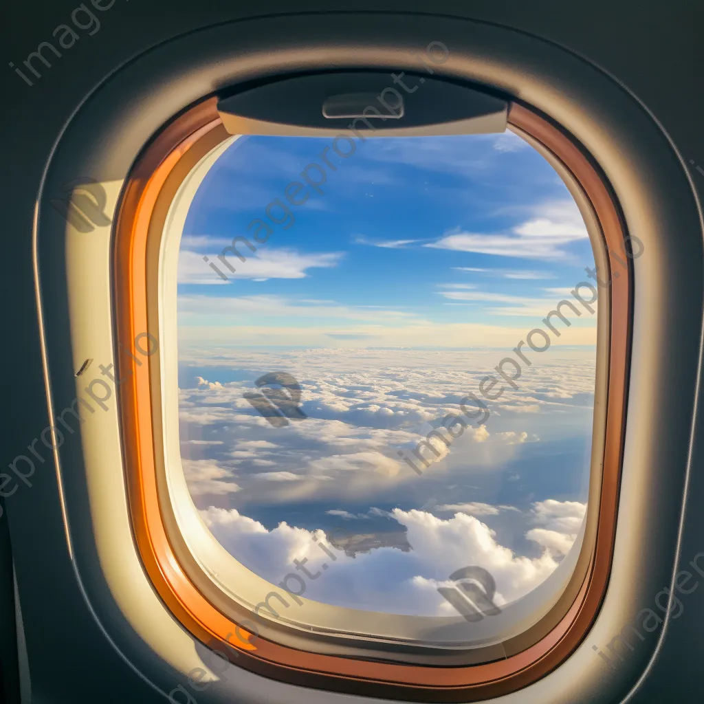 Clouds and landscape viewed through airplane window - Image 1